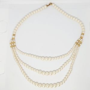 Vintage Faux Pearl Necklace Gold Tone Multi Strand Graduated Draped Layer Estate